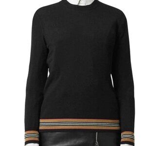 Burberry Women Icon Stripe Merino Wool Knit Crewneck Sweater Top Black Sz XS NWT
